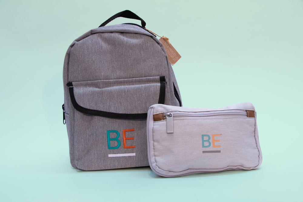 Boost Engagement branded backpack and pouch