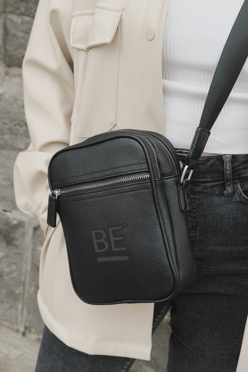 Boost Engagement branded embossed black fanny pack