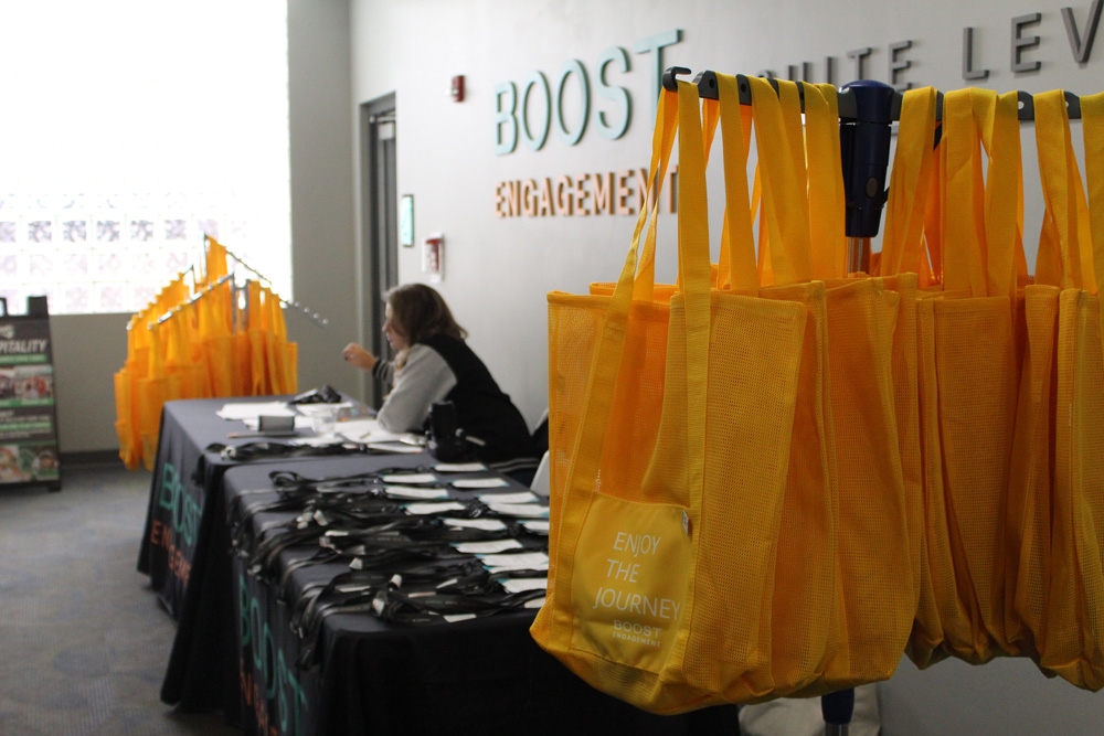 Boost Engagement branded tote bags