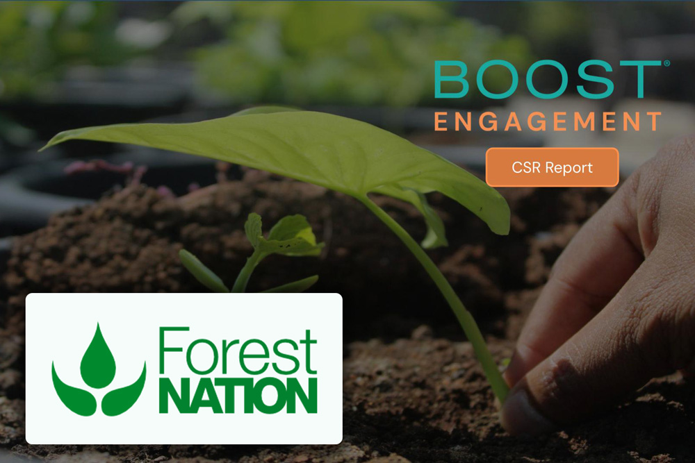 Boost CSR report cover and Forest Nation logo