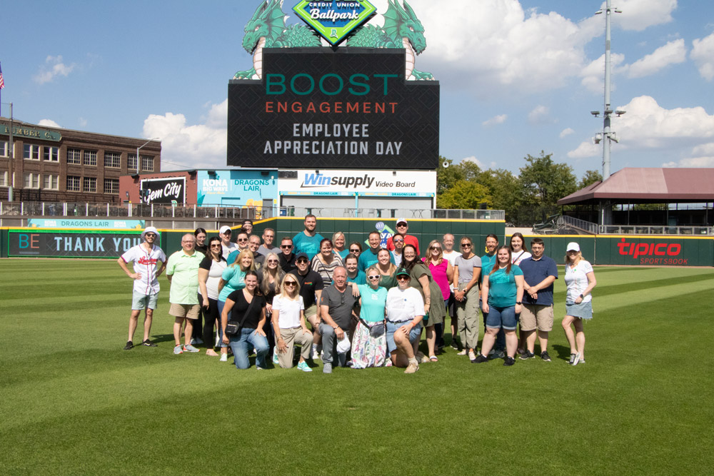 Boost Engagement team at the Dayton Dragons field for Employee Appreciation Day